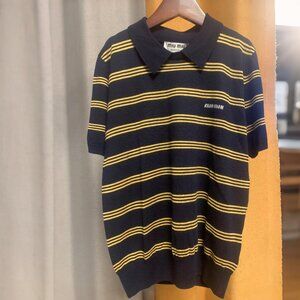 Miu Miu Striped Polo Shirt | Navy & Yellow | Size M